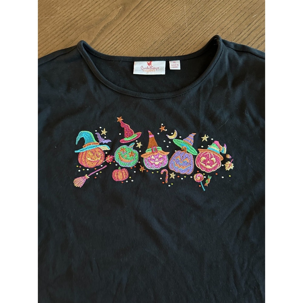 Quacker Factory 3/4 Sleeve Black Halloween Pumpkins‎ Tunic Shirt Size XL